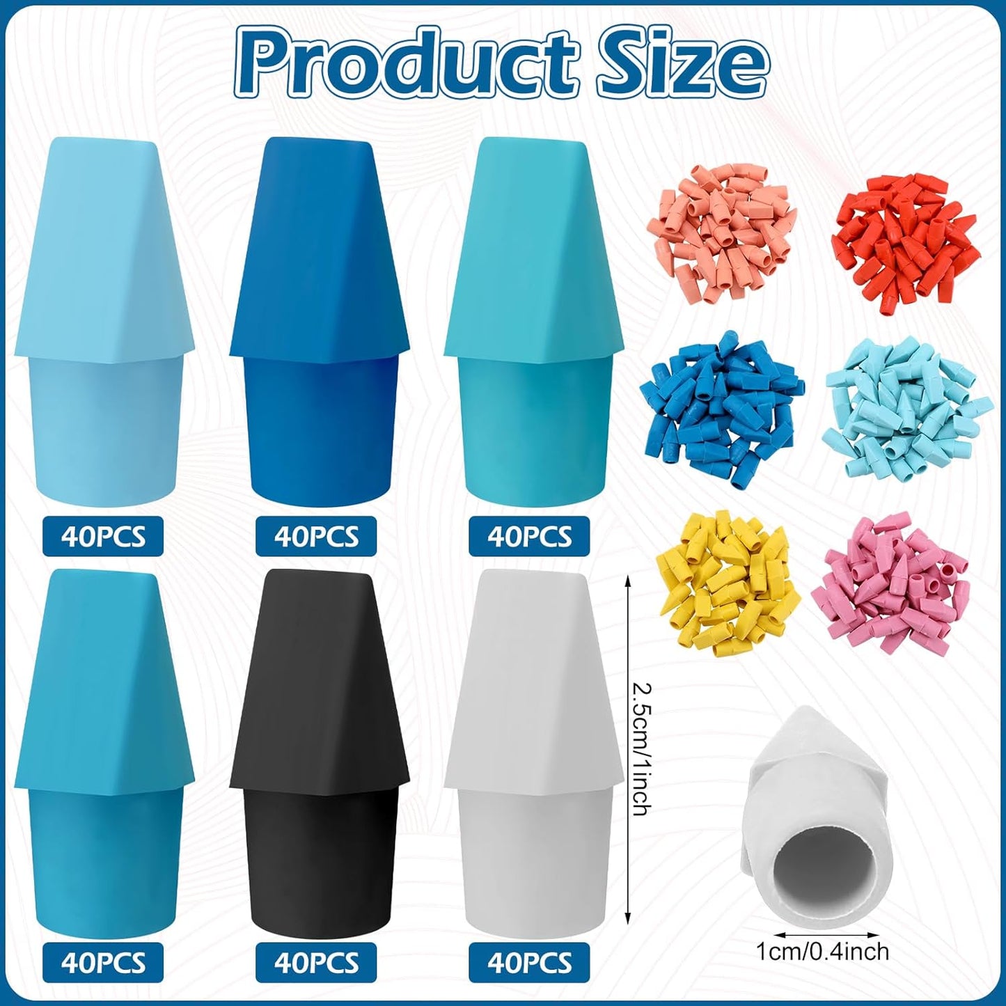 240 Pcs Pencil Top Erasers Cap Bulk Cute Pencil Toppers Erasers School Office Supplies for Students Teachers Art School Office Classroom Supplies(Blue)