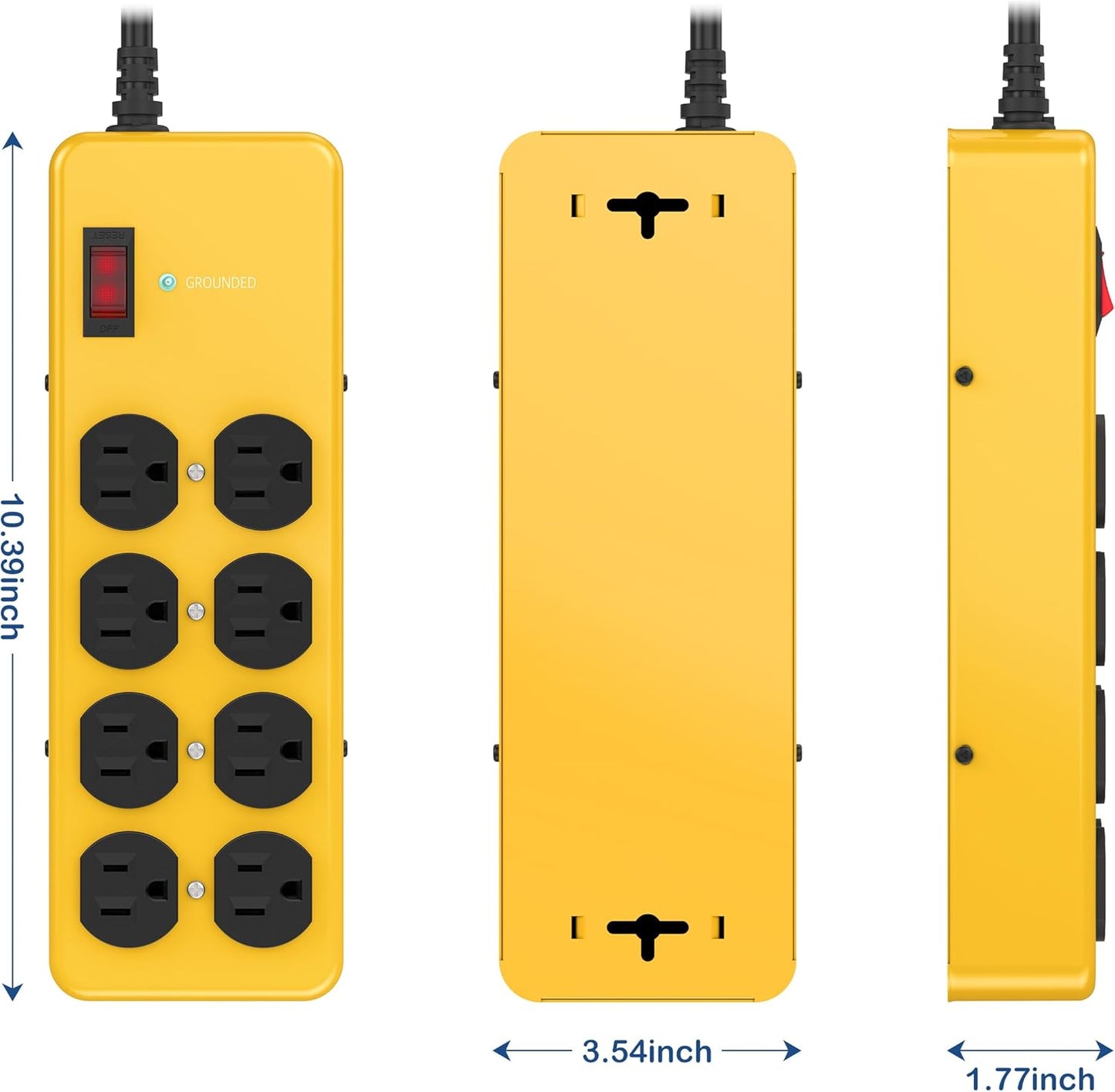 Heavy Duty Power Strip,Industrial Heavy Metal Case Surge Protector,8 AC Outlets,15Amp,2700 Joules,Protected' Indicator,14 Gauge Cord (Yellow, 6FT Length)