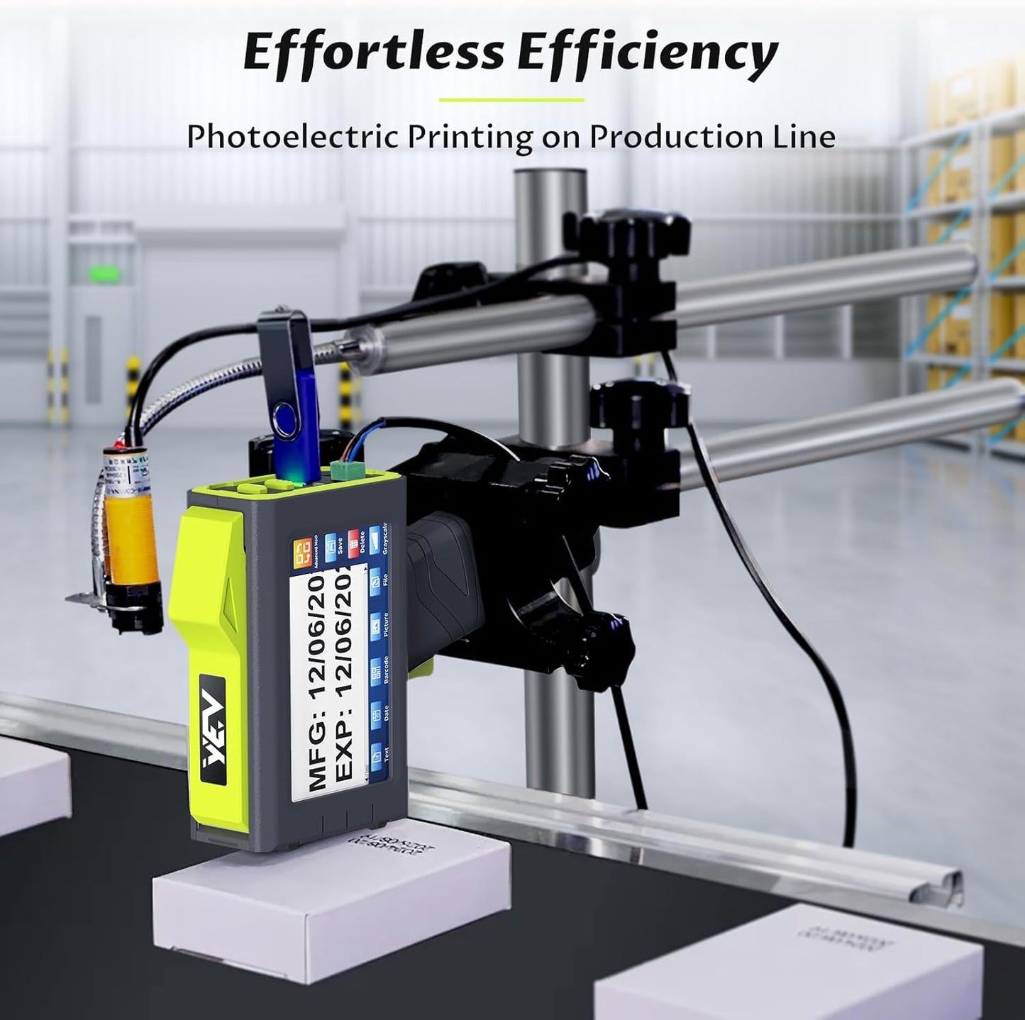 YEV Handheld Inkiet Printer VP127 Upgraded Enhanced 16-Hour Continuous Printing with Photoelectric Sensor for Batch Numbers, Logos, Serial Numbers, Barcodes, and QR Codes on Various Materials (Green)