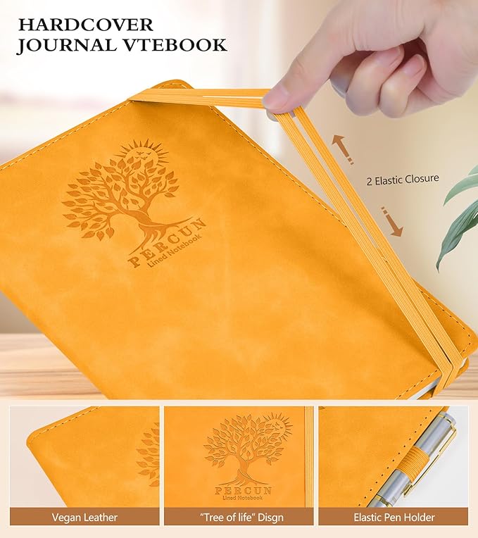 Lined Journal Notebook for Men & Women,200 Pages A5 Hardcover Leather Notebook (5.9"x8.5"), Travel Journal for Work, School, Business Writing, Note Taking, Notepad Diary (Yellow)