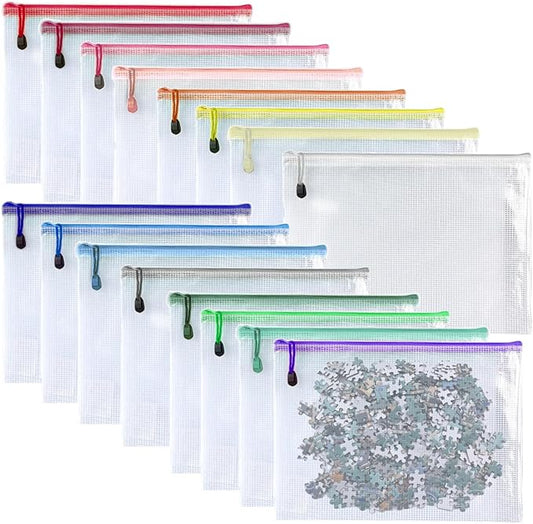 Oaimyy-16Pcs,4" x 6"-Plastic Mesh Zipper Pouch Document Folders Bag Zipper Zip File Folders for Puzzles Games,Board Game Organization,Organizing Classroom Office Storage-Multicolor