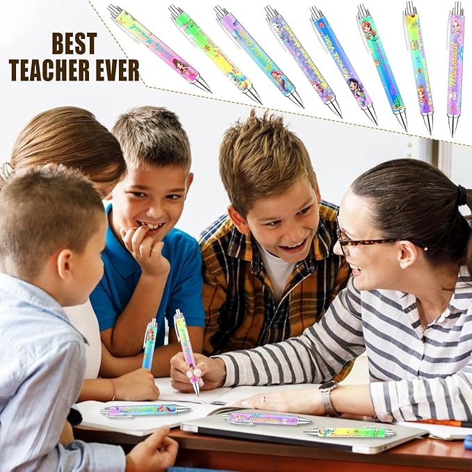 Mermaid Pens for Girls – Cute Mermaid-Themed Ballpoint Pen Set for Kids, Teens, and Ocean Lovers – Fun Stationery Gift for School, Journaling, Drawing, or Writing – 8 Colorful Pens with Smooth Ink