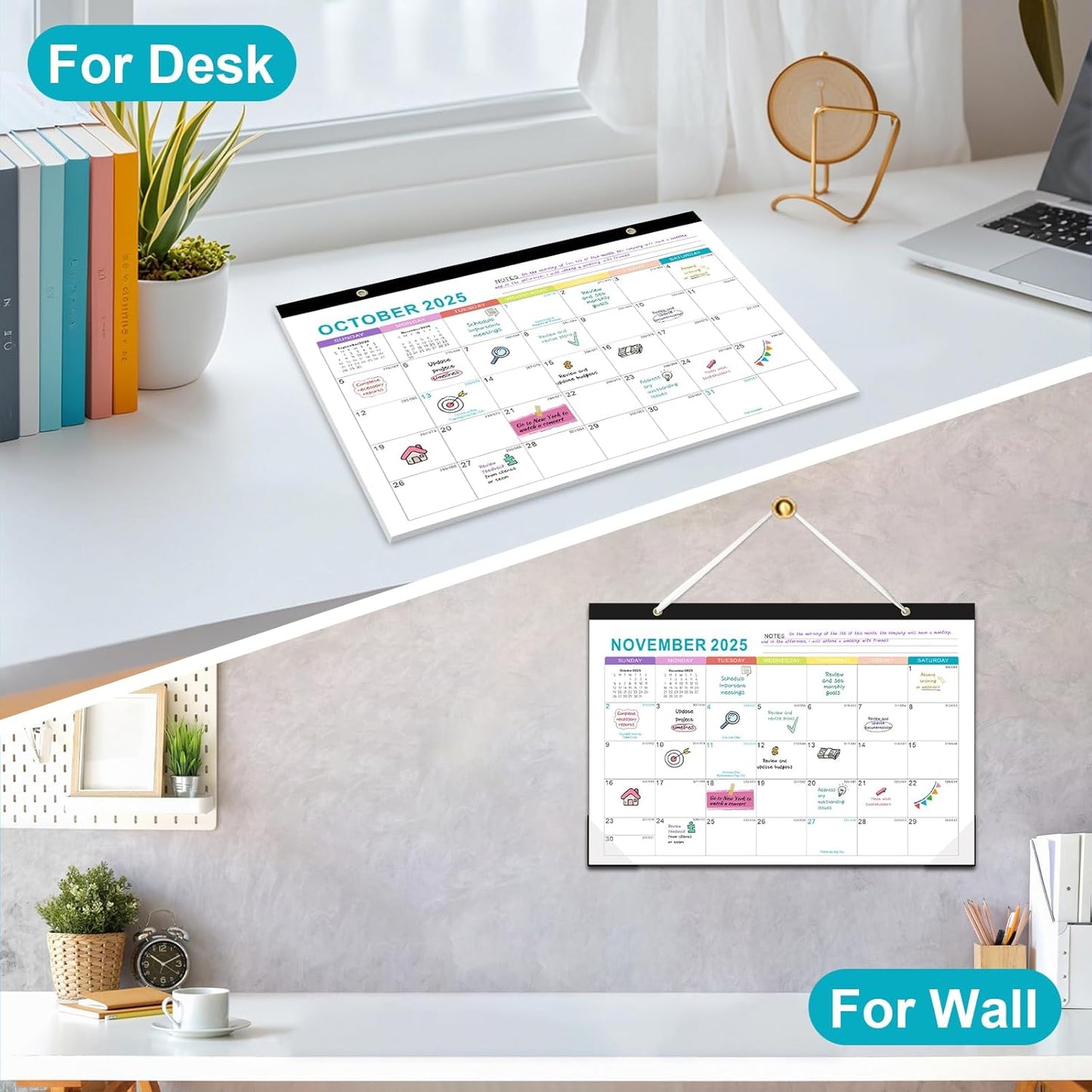 Gannyfer Calendar 2025-2026, Fridge Calendar Magnet, 18 Monthly Small Yearly Desk/Wall Calendar, July 2025 - Dec 2026, 14" x 11", with Plastic Cover Corner Protectors Hanging String, Organizers for Office, Home and School (3 Sticker)