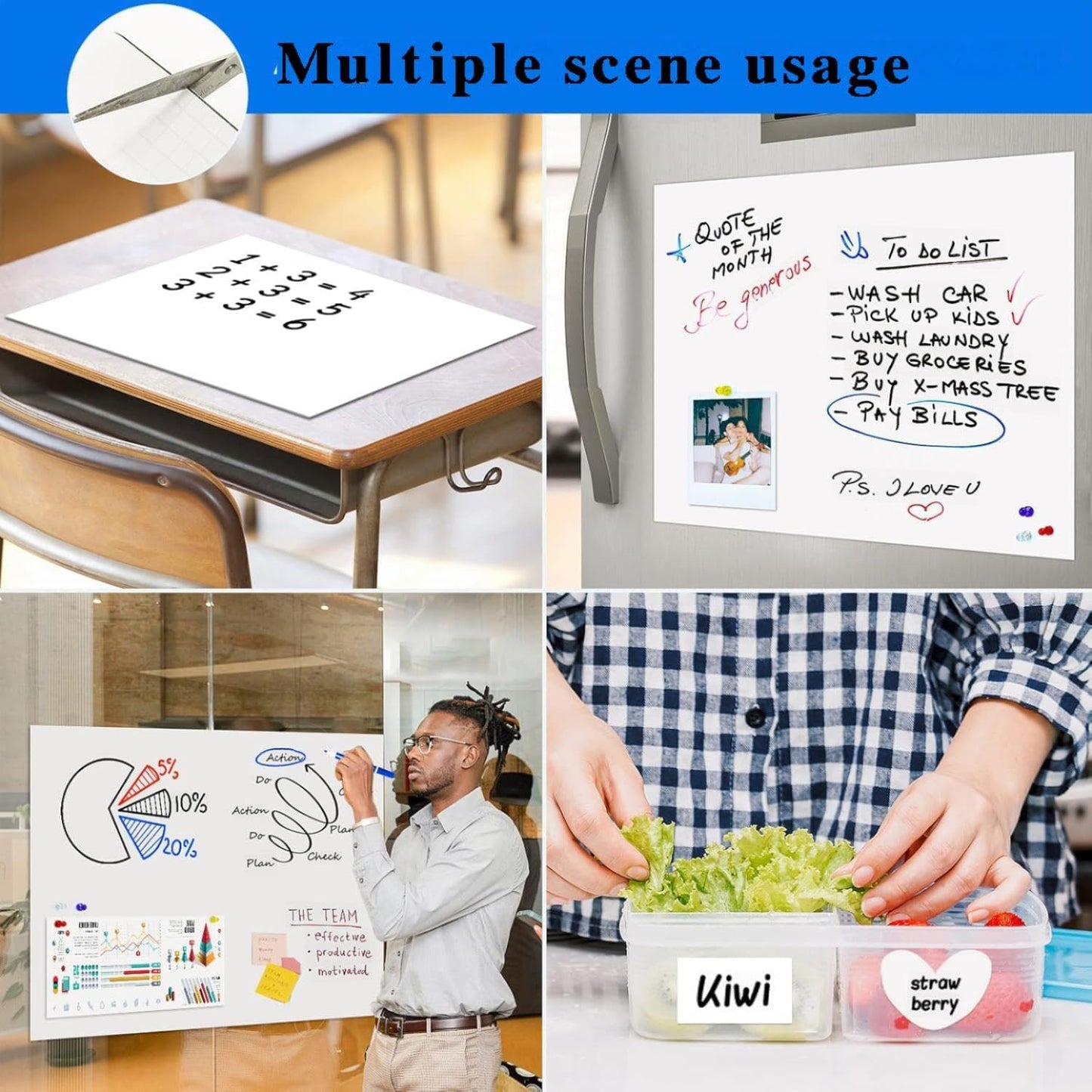 Magnetic Whiteboard Contact Paper, 18" x 39" Stick on Magnetic Dry Erase White Board Sticker on Wall, Easy to Write for Drawing, School, Office, Kitchen Fridge