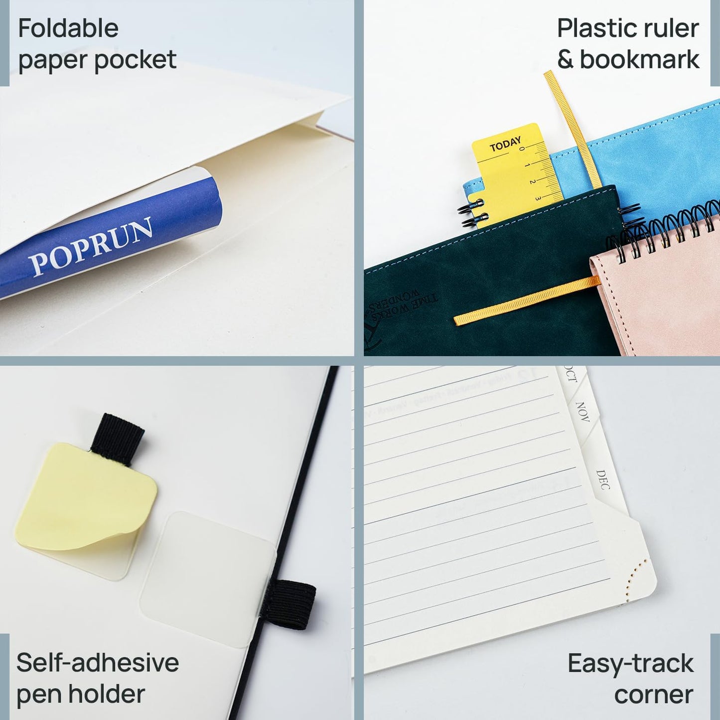 POPRUN 2026 Planner Weekly Notebook (Jan-Dec), Small Size 4''x 6.25'' - 2026 Pocket Calendar for Purse with Spiral Soft Cover, Plastic Ruler, Inner Pocket, 100 GSM - Claret