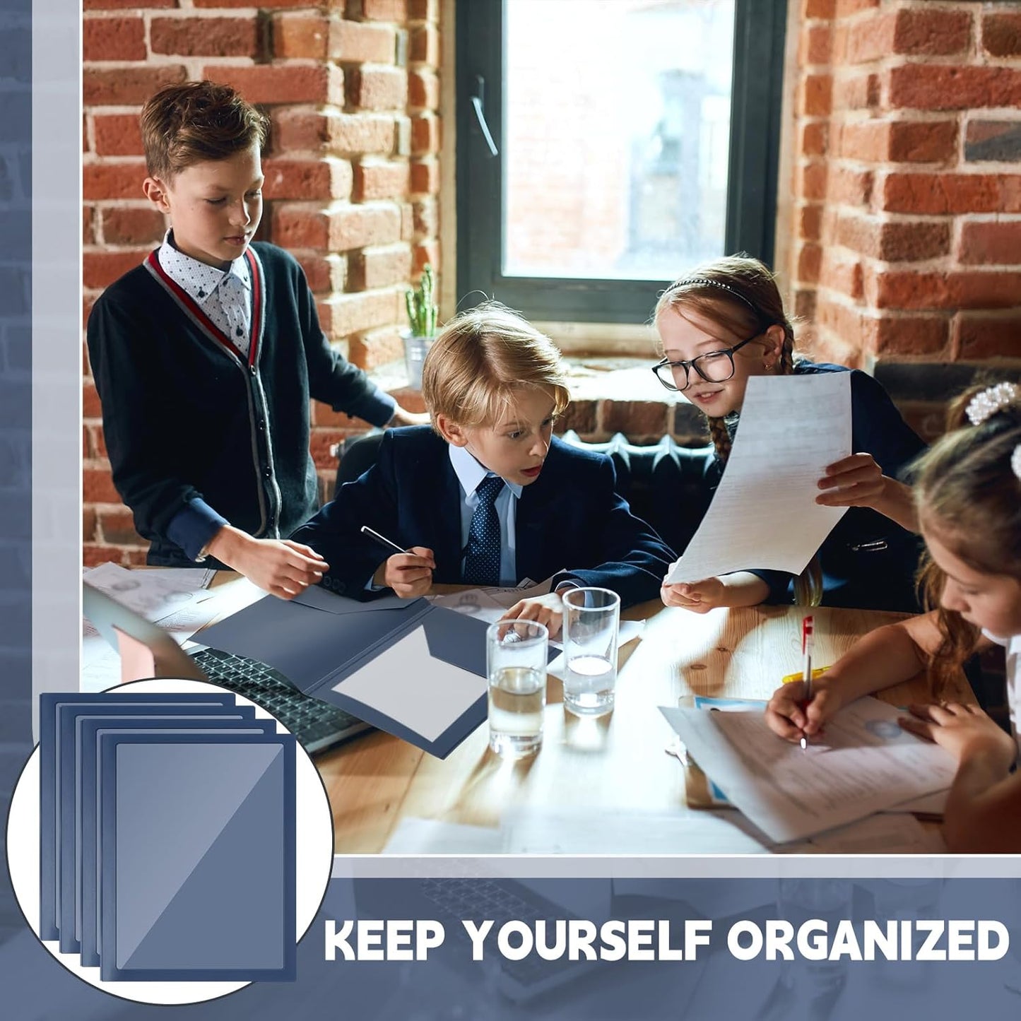 Teling 48 Pcs Plastic Folders with Front Clear Pocket and Business Card Holder 2 Pocket Folders Letter Size Paper for School Office Supplies Nice Gift for Christmas New Year School Supply (Dark Blue)