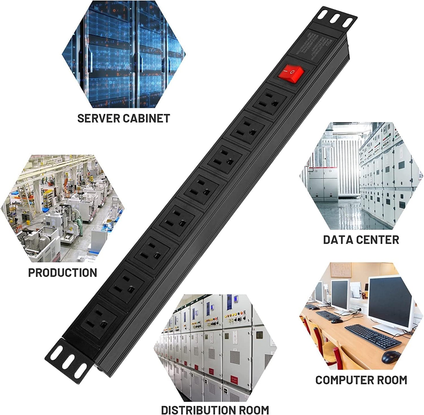BTU Power Strip Surge Protector Rack-Mount PDU, 8 Right Angle Outlets Wide-Spaced, Mountable Power Strip Heavy Duty for Server Racks, Commercial, 300J (Black 10FT)