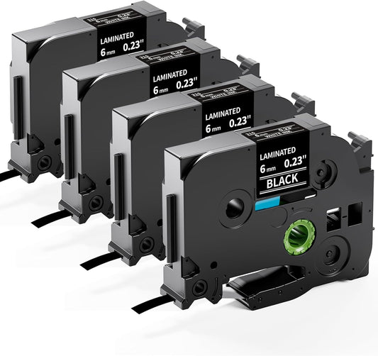 Labelife Black Label Tape 6mm Replace for Brother P Touch TZe-315 TZe TZ Tape 6mm 0.23 Laminated Black 1/4 for Brother Label Maker PT-D210 PT-D220 PT-H110 PT-D400, 4-Pack, White on Black