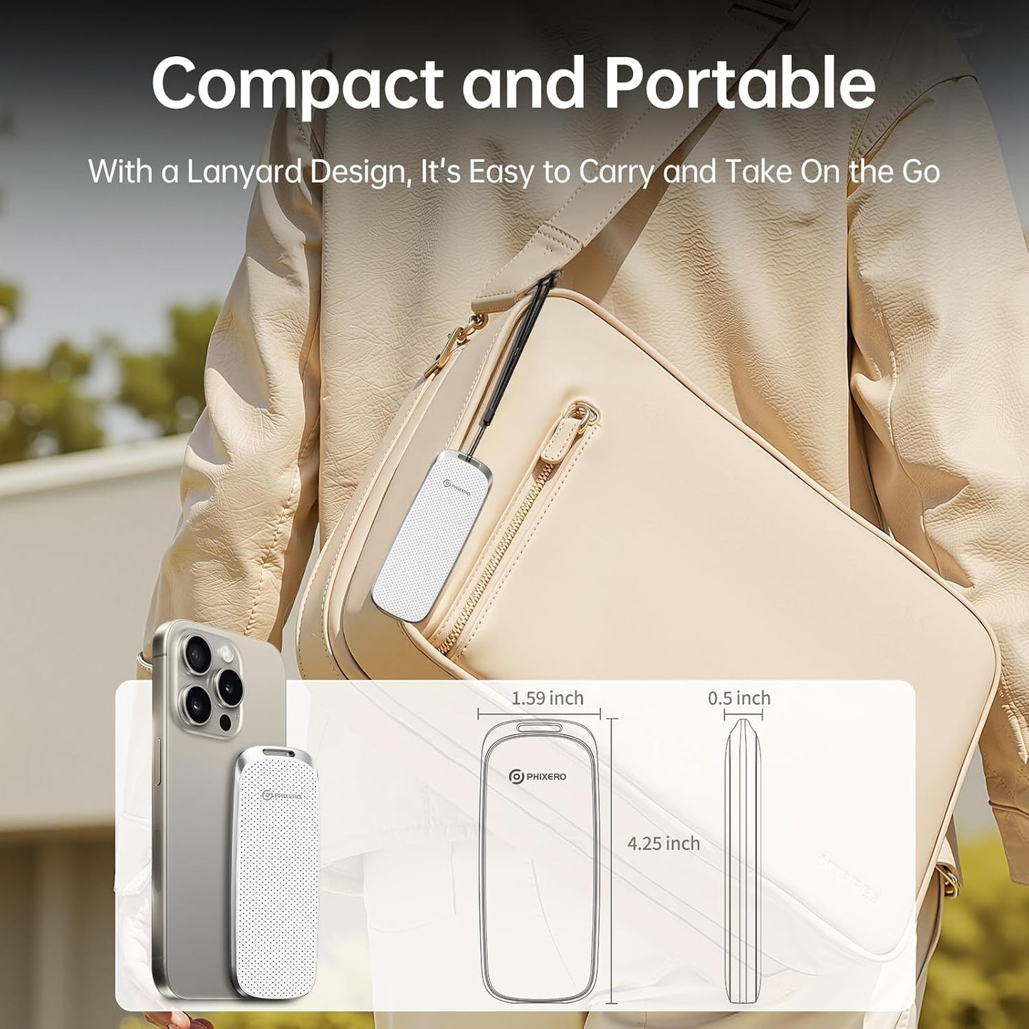 PHIXERO P10PRO External NVMe SSD 1TB, Up to 1050MB/s, USB 3.2 Gen2, Includes 2-in-1 USB C Cable, Portable Hard Drive for iPhone 15+/Android/Windows/Mac, White