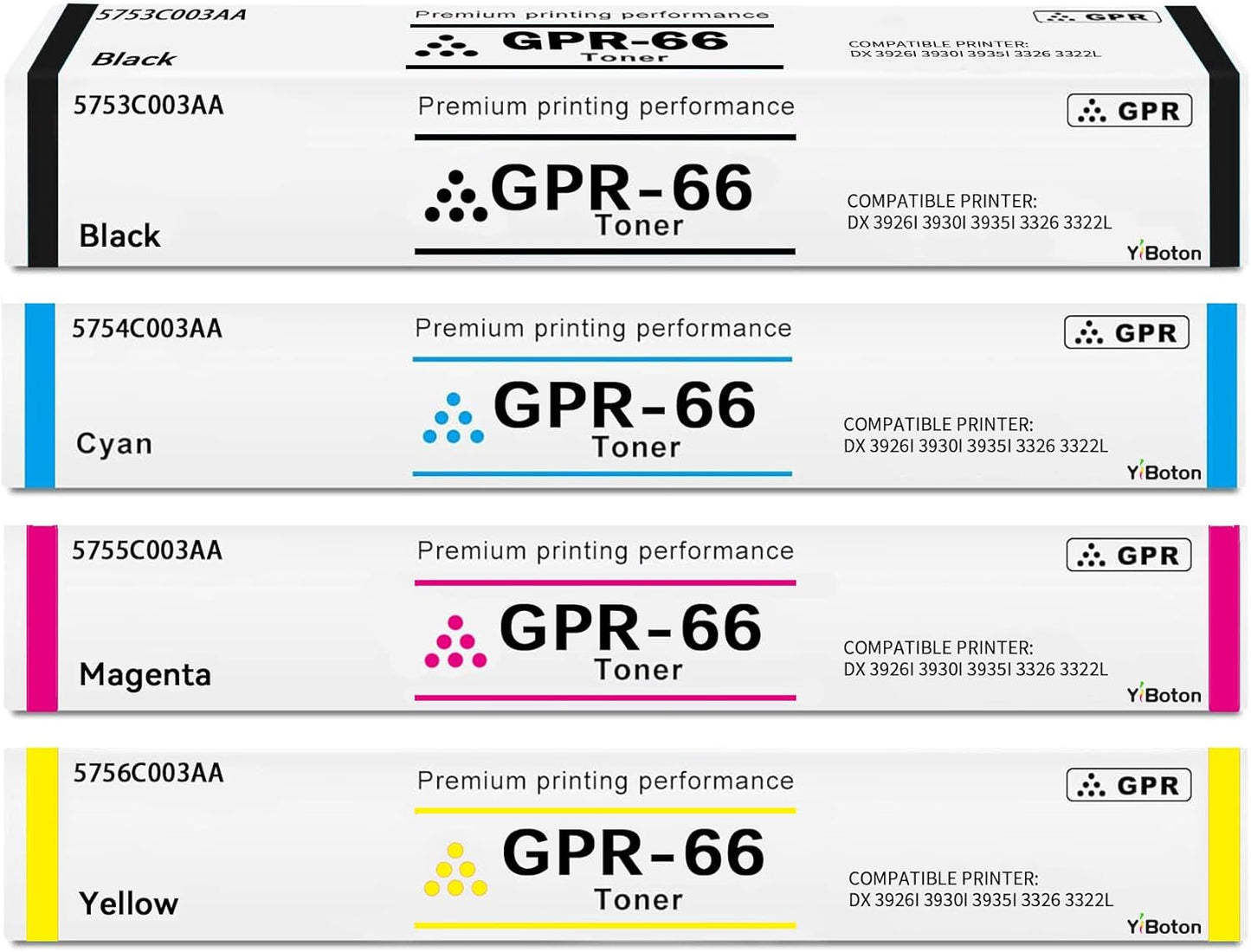 High Yield GPR66 GPR-66 GPR 66 Toner Cartridge Compatible for Canon GPR66 GPR-66 imageRUNNER Advance DX C3926i DX C3930i DX C3935i Printers (5753C003AA 5754C003AA 5755C003AA 5756C003AA)