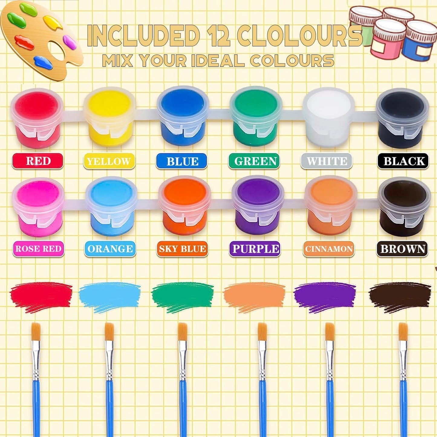 20 Pack Mini Acrylic Paint Set,12 Color Acrylic Paint Strips with 40Pcs Painting Brushes for Kids&Adults, 280 PCS Kids Paint Set Container Strips Storage for Home Classroom Party Favors Easter Gifts