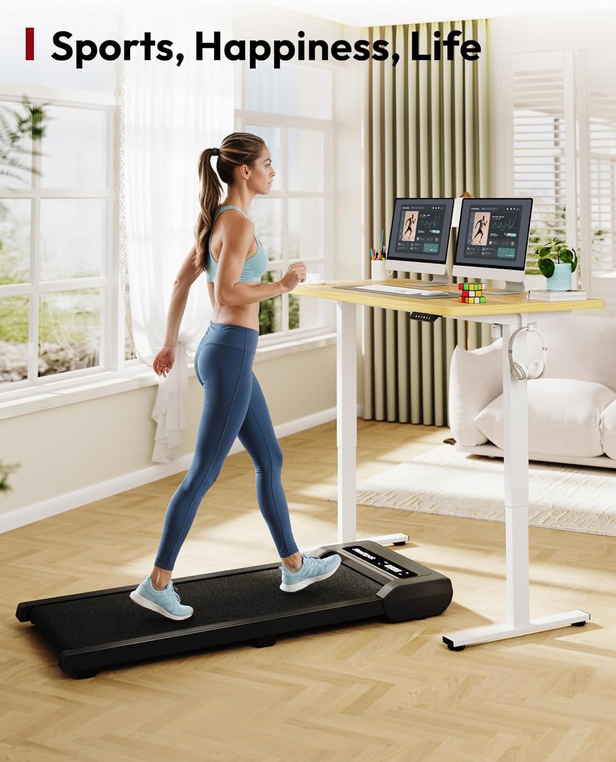 SANODESK Electric Standing Desk 55 x 28 Inches Whole-Piece Desktop Height Adjustable Stand Up Desk w/6-Button Controller Ergonomic Computer Desk for Home Office, White Frame + Natural Tabletop