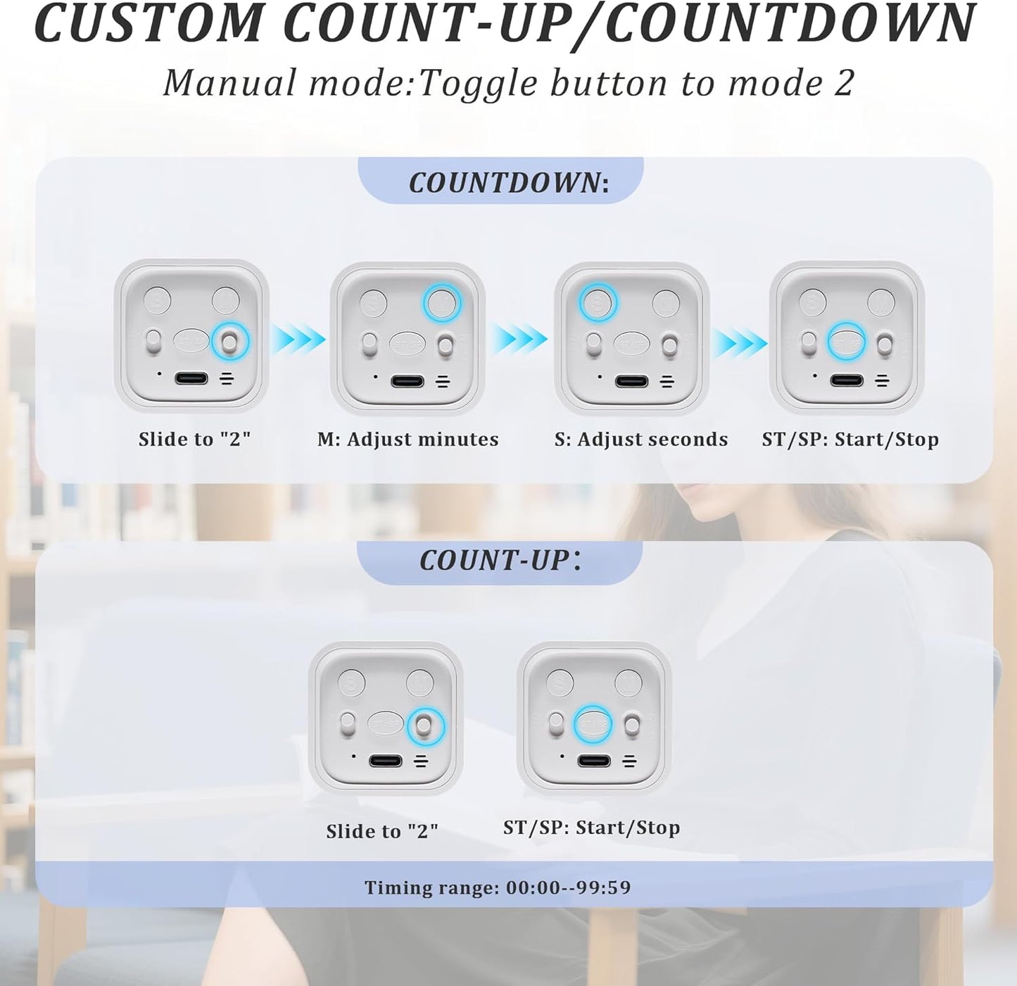 Rotating Pomodoro Timer 5,10,30, 60 Minutes Preset,Desk Productivity Flip Timer, Visual Cube Countdown Stopwatch,Custom Modes/Vibration/High/Low Volume,ADHD Timers, for Study, Work, School, Kitchen