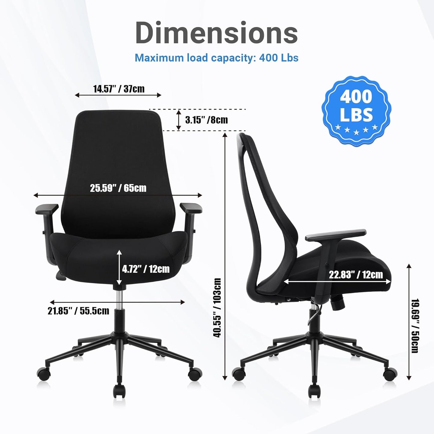 HYLONE Office Chair, 5" Thickened Seat Ergonomic Desk Chair with Adjustable Armrests, Home Office Computer Chairs for Long Hours Mesh Executive Chair(Black)