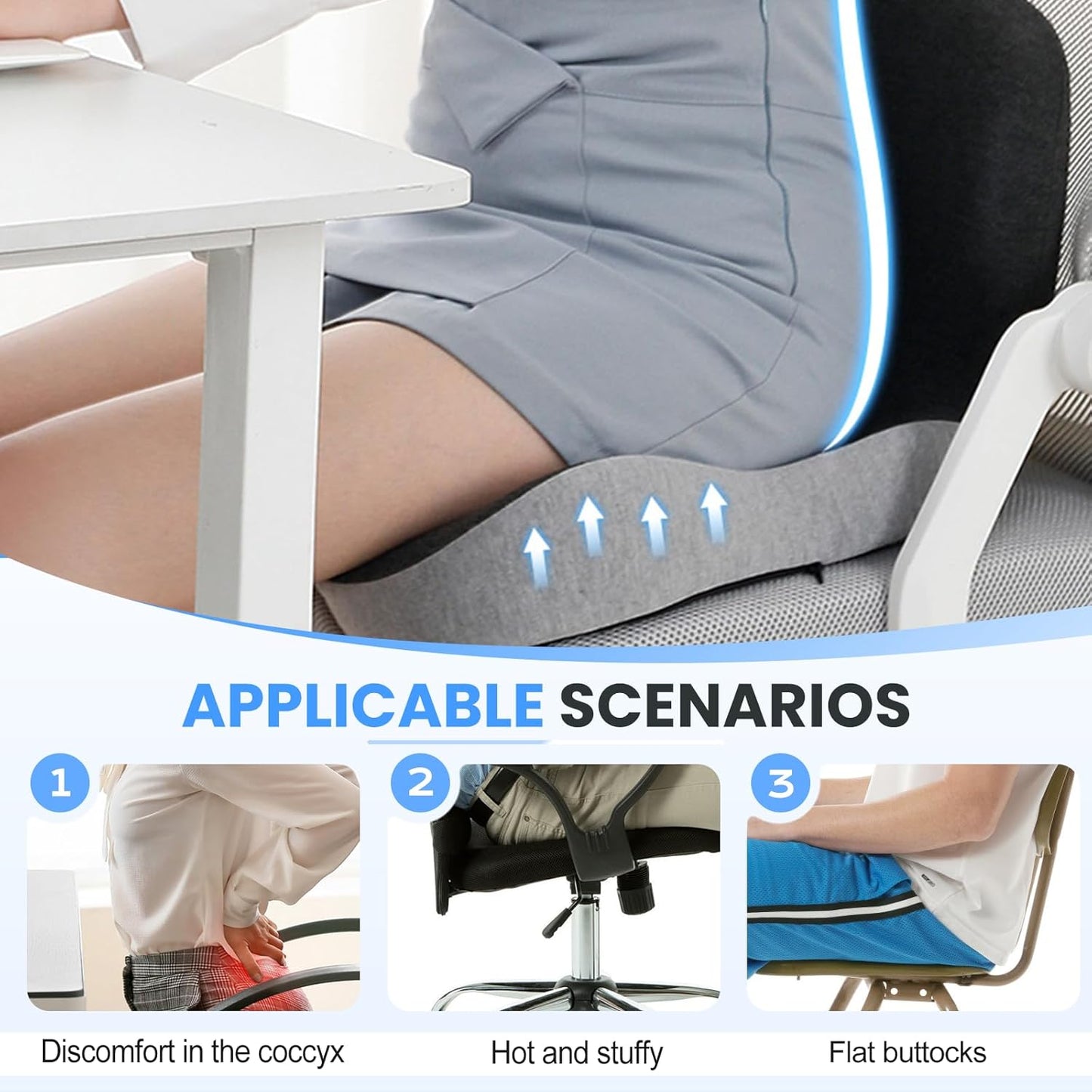 Back and Seat Cushion, 2025 New Ergonomic Non-Slip Memory Foam Seat Cushion with Back Support, L-Shaped Breathable Seat Cushions for Car, Office, Home (Dark Gray)