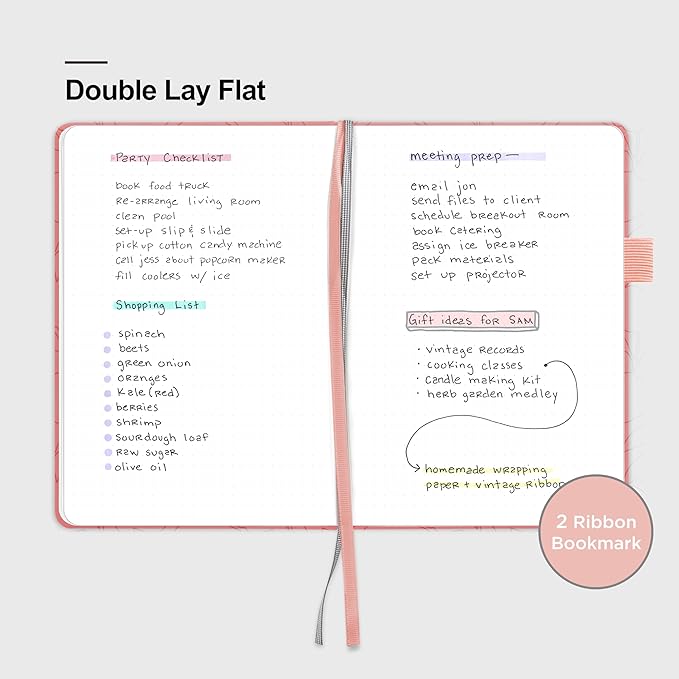 &And Per Se Dotted Journal Notebook for Women&Men with Pattern, A5 Leather Hardcover, 160 Pages 100GSM Thick Dotted Paper, 3 Sheets of Stickers Included(Peach Pink)