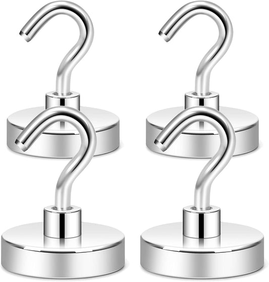 Neosmuk Magnetic Hooks for Cruise Cabins, Heavy Duty 130lb Strong Magnet Hook, Cruise Ship Essentials for Hanging, Metal Wall Refrigerator Hangers (Silver White, 4 Pack)