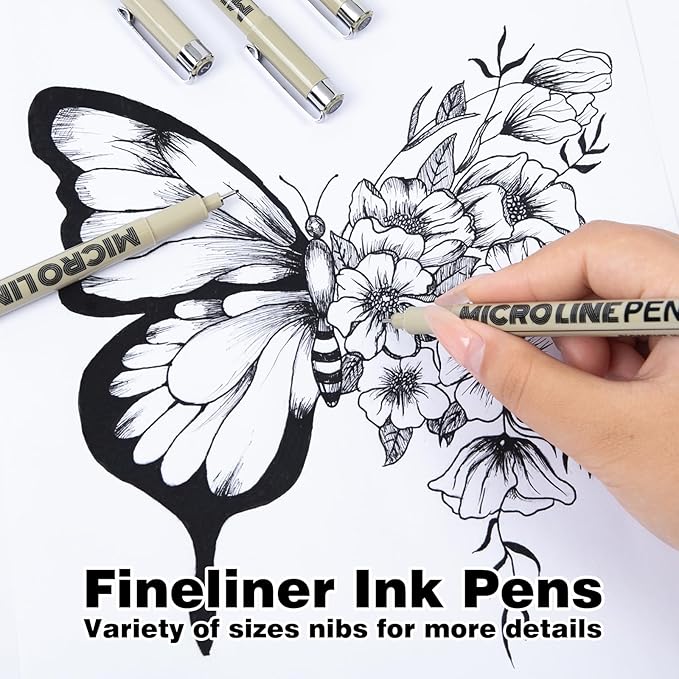 KERIFI Micro-Pen Fineliner Ink Pens, 12 Pack Black Micro Fine Point Drawing Pens Waterproof Archival Ink Multiliner Pens for Artist Illustration, Sketching, Technical Drawing, Zentangle, Scrapbooking
