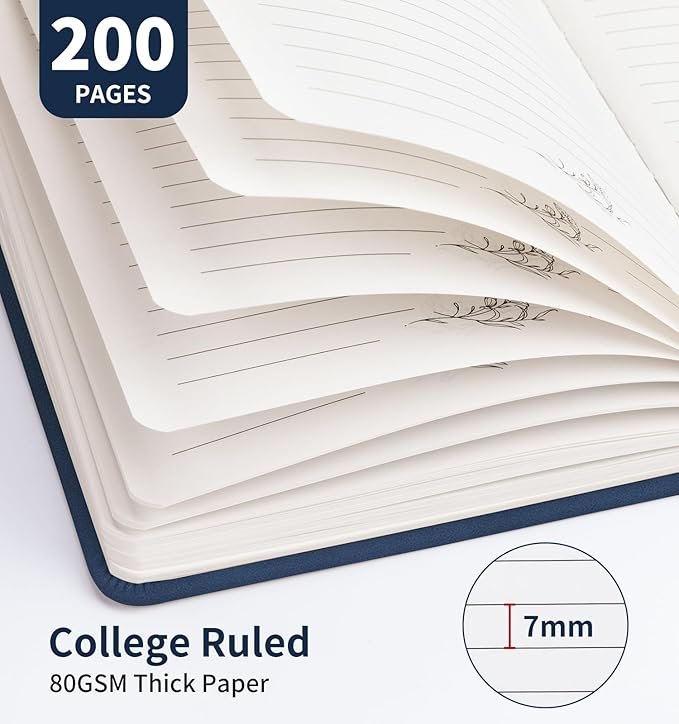 Lined Journal Notebook For Women Men, 200 Pages A5 Hardcover Leather Journals For Writing College Ruled Notebook For Work School Note Taking Business Diary Notepad 5.7'' X 8.3''- Deep Blue