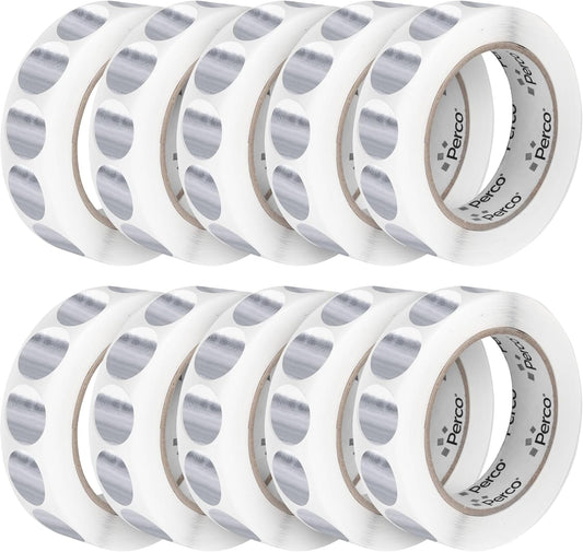 Perco Metallic Silver 1-Inch Perforated Circle Dot Sticker Labels — 10 Rolls, 10,000 Round Stickers — with Permanent Adhesive for Awards, Invitations, Events, Gift Packaging, Crafting — Made in USA