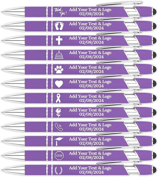 Personalized Pens with Name Logo or Message, Up to 1200 pcs Bulk Custom Metal Ballpoint Pen with Black Ink Customized Gift for Business, Graduation and Promotions(Purple)