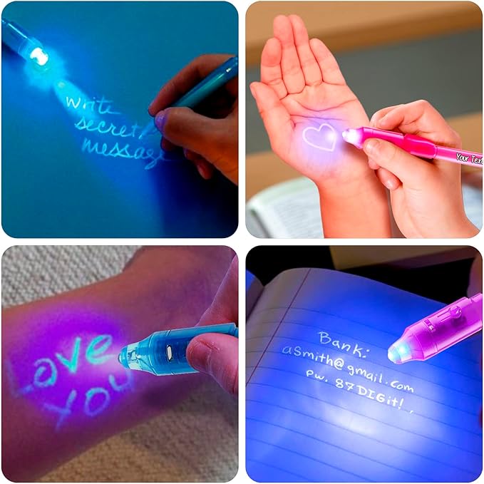 Personalized Invisible Disappearing Ink Pen Marker, Custom Secret Spy Message Writer with UV Light, Fun Activity Entertainment for Kid Party Favors Ideas Gifts and Stock Stuffers, 12 Pack, Blue