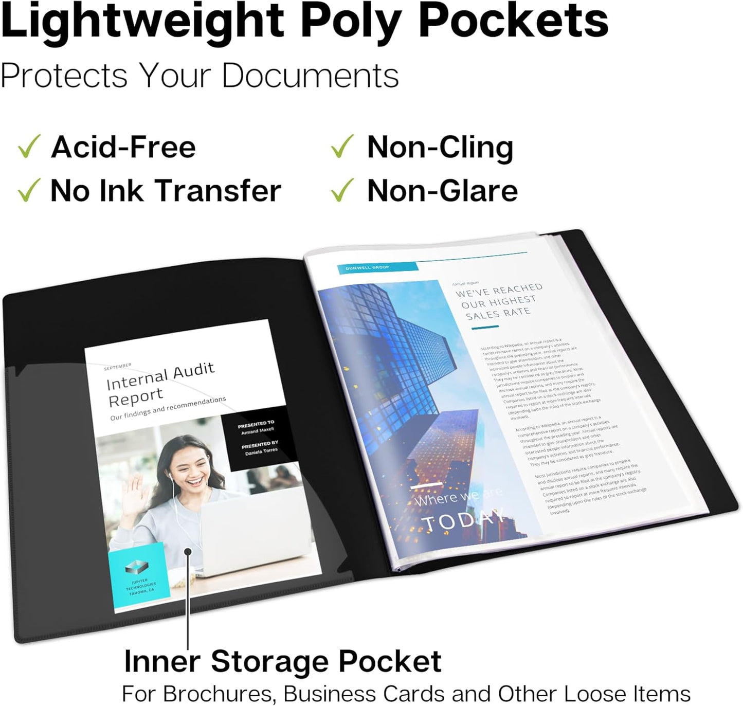 Dunwell Presentation Binder 12-Pocket, Displays 24 Pages, 8.5x11 Portfolio Binder with Plastic Sleeves, Storage and Organizer for Documents, Certificates, Projects, Photos (12 Pack, Black)