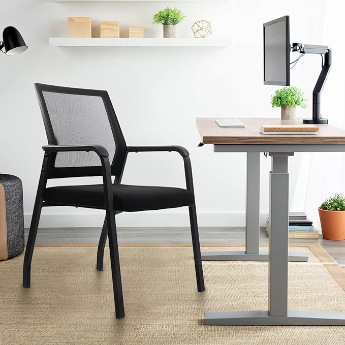 Desk Chair No Wheels, Arm Chair with Ergonomic Lumbar Support and Thickened Seats Cushion, Waiting Room Chairs for Office School Church Guest Reception, Black