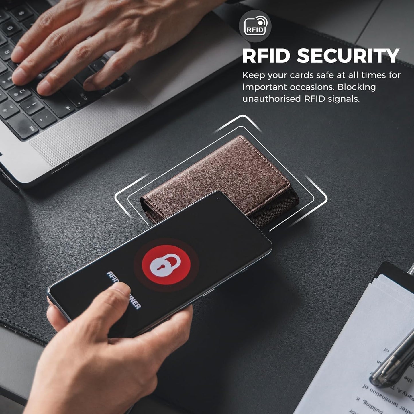 Real Leather Business Card Holder Premium RFID Blocking Card Case with ID Window and Magnetic Closure Holds Up to 40 Business Cards (Espresso)