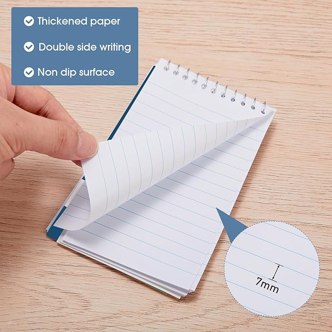 Thenshop 100 Pads Spiral Memo Bulk 3'' x 5'' Top Bound Memo Book 60 Sheets Small Mini Notebooks Lined Wire Bound Pocket Steno Book for Home, Office, School (Fresh Colors)