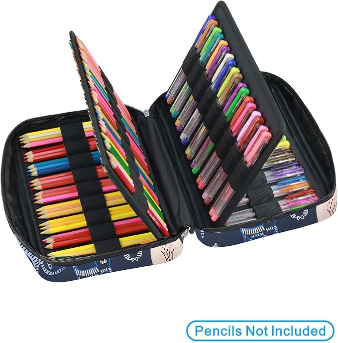 YOUSHARES Colored Pencil Case 166 Slots Pen Case Organizer with Handy Wrap & Zipper, Multilayer Holder for Prismacolor Colored Pencils & Gel Pen (Sports Cat)