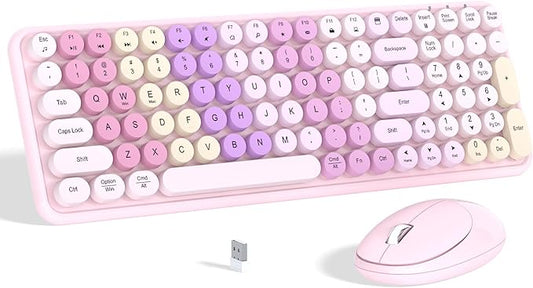 Colorful Wireless Keyboard Mouse Combo, Gradient Rainbow Colors 100 Keys and 2.4GHz Optical Mouse Connection for Windows, Mac, Laptop, PC, Desktop (Pink Colorful)