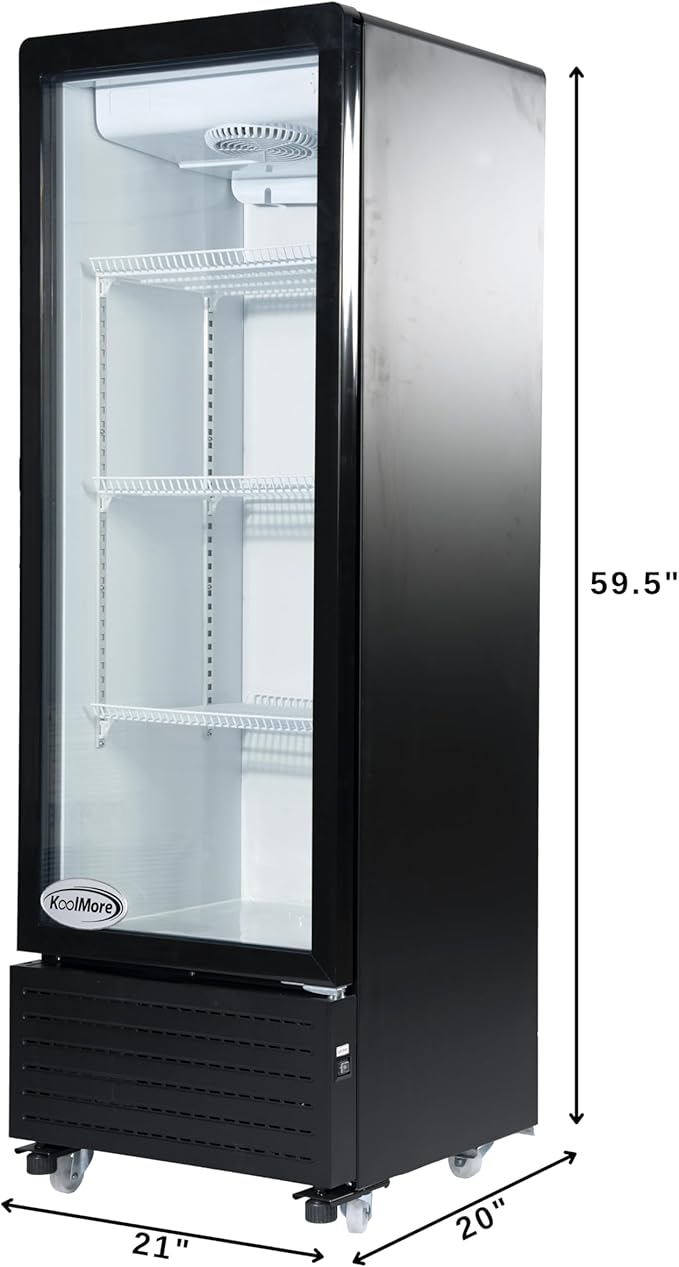 KoolMore KM-MDR-1GD-8C 21 in. One Glass Door Commercial Display Merchandiser Refrigerator Cooler in Black, ETL Listed, 8 cu. ft