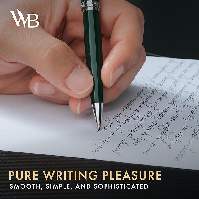 Wordsworth and Black Ballpoint Pen Green Lacquer- Stunning Luxury Pen Chrome Finish, Ink Refill, Best Gift Set for Men & Women, Refillable, Elegant, Nice Pens, Fine Point