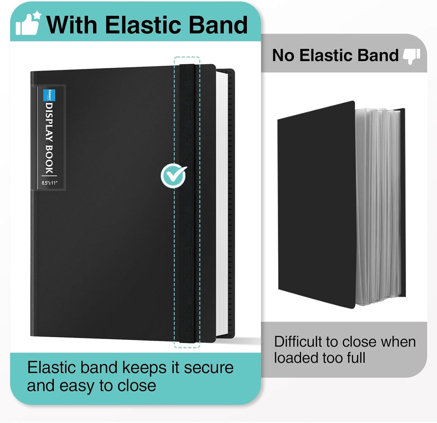 Sooez 72 Pocket Binder with Plastic Sleeves & Elastic Band, Large Capacity 8.5x11 Presentation Book Display 144 Pages, Art Portfolio Document Folder with Clear Sheet Protectors for Office School