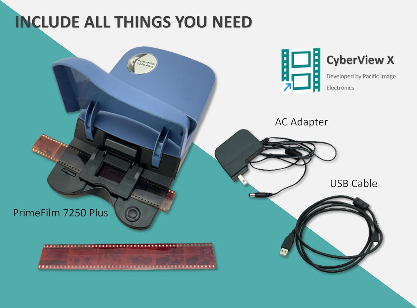 Pacific Image PrimeFilm 7250 Plus Film Scanner 35mm or 135 Film Slide and Negative Scanners, 7,200 dpi 48-bit True Color 3.9 Dynamic Range Mac/Pc, Support Mac and Windows