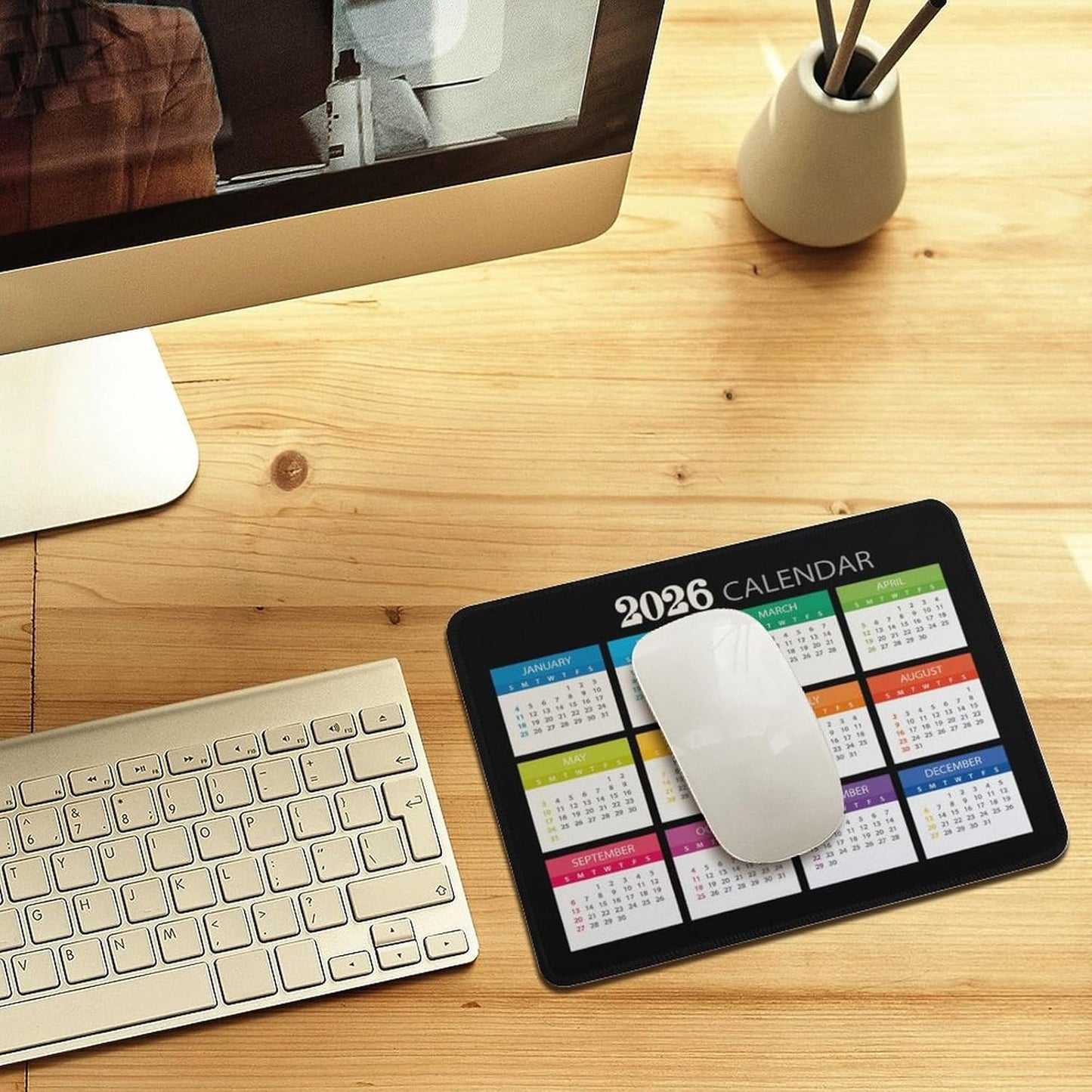 Mouse Pad 2026 Calendar Stitched Edge,Computer Mouse Pads Calendars Non-Slip Rubber Desk Mat Mousepad Gaming Office Keyboard Mat (9.45x7.87 in) (Color)