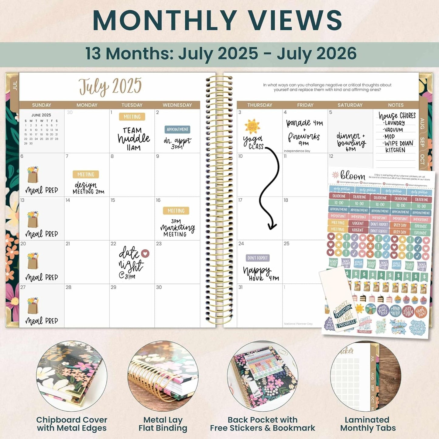 bloom daily planners 2025-2026 Hardcover Academic Year Goal & Vision Planner (July 2025 - July 2026) - Monthly & Weekly Calendar Agenda Organizer - 7.5" x 9" - Blooming Wildly