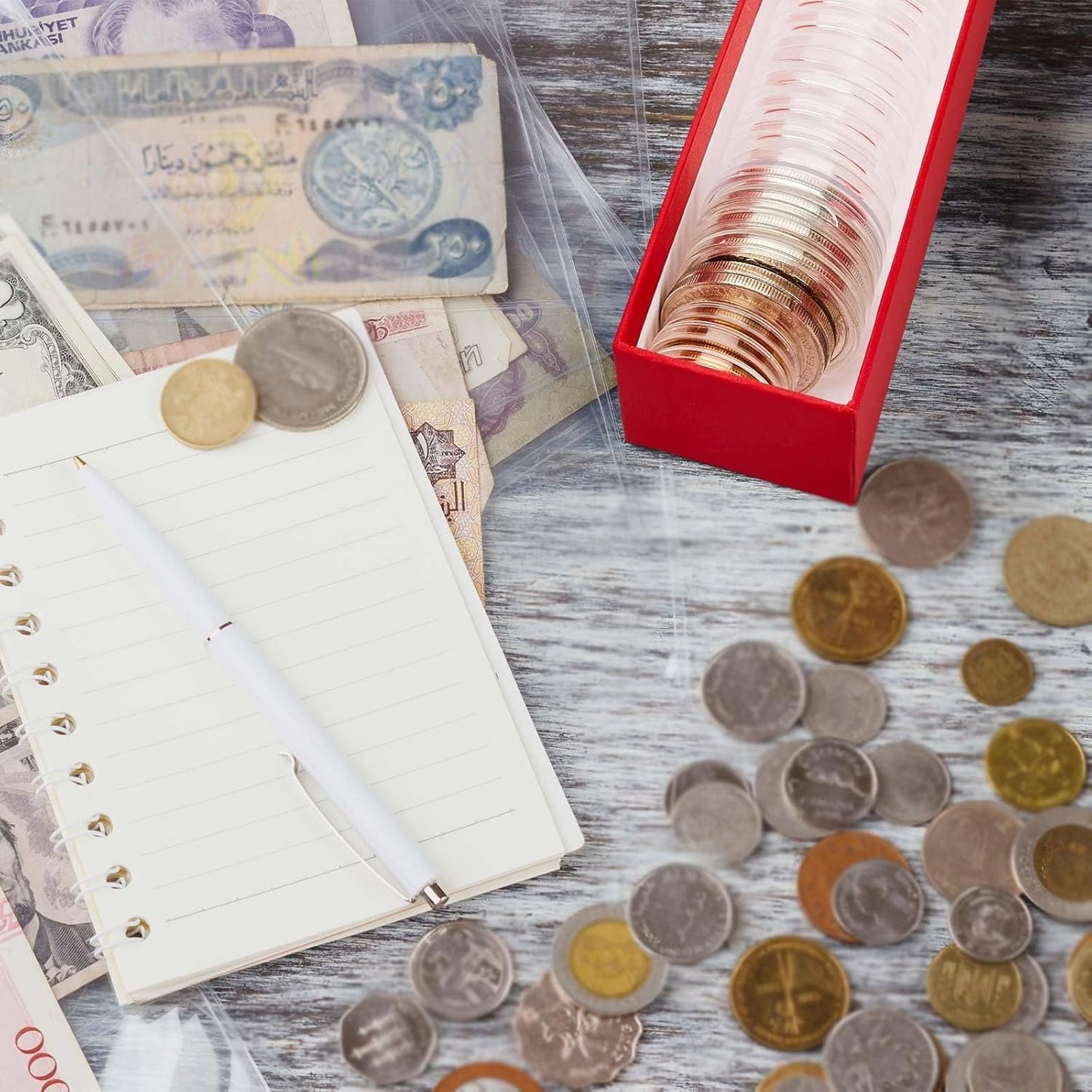 Teling 16 Pcs Coin Storage Box 2x2inch Flip Holders Collectors Coin Supplies Holders for Cents Collection Cardboard (Red)