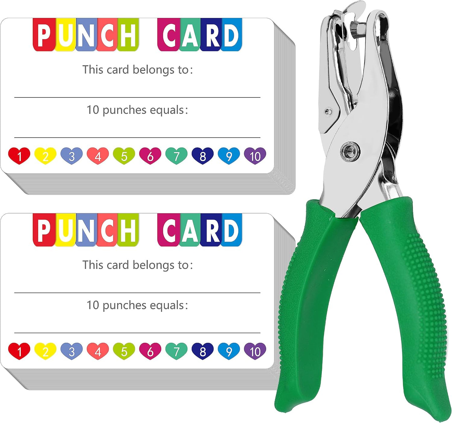 200 PCS Punch Cards, Incentive Card with Handheld Puncher Kit Heart Shaped Incentive Loyalty Reward Cards Boost Creativity & Skills Development for Business, Classroom, Students Behavior, 3.5” x 2”