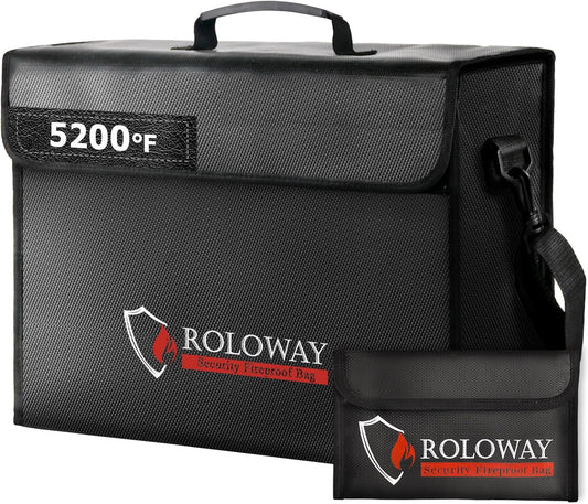 ROLOWAY Large Fireproof Bag 5200℉ Heat Insulated (17 x 12 x 5.8 inches), Fireproof Document Bag for Cash Safe and Document Safe