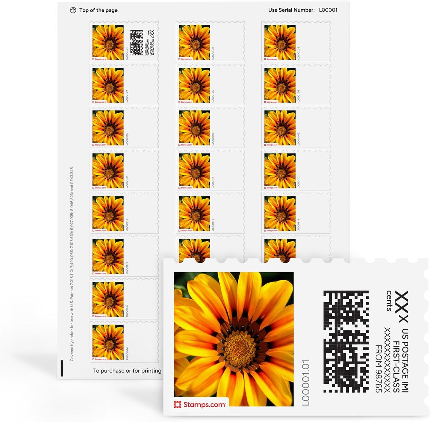 Treasure Flowers NetStamps 120-Pack (5 Sheets) Printable Postage Labels (Stamps.com Subscription Required) - Print Approved Postage - Inkjet & Laser Printers - Business, Personal, Home