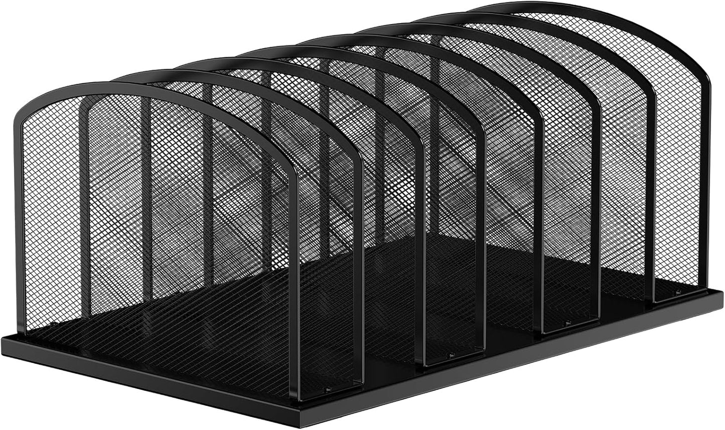 Desk File Organizer 7 Sections Upright Mesh File Sorter Organizer for Desk, Office Organization File Holder for Home, Office & Classroom (Black, 1Pack)