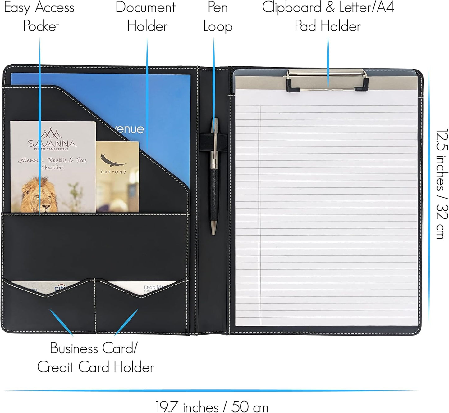 STYLIO Padfolio Folder with Removable Clipboard | Portfolio Organizer | Binder with Storage for Notebook, Notepad | Nursing Clipboard Folio, CNA Accessories for Work | Vegan Leather