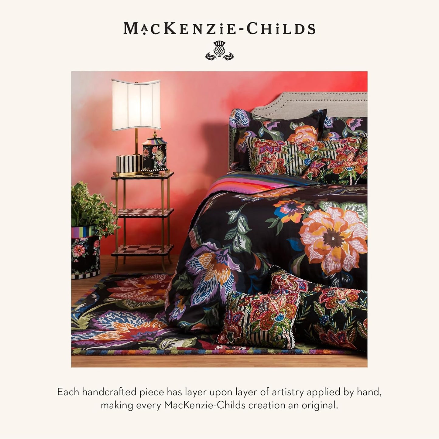 MACKENZIE-CHILDS Desk Clock, Decorative Wood Clock for Kitchen and Living Room, Jaipur