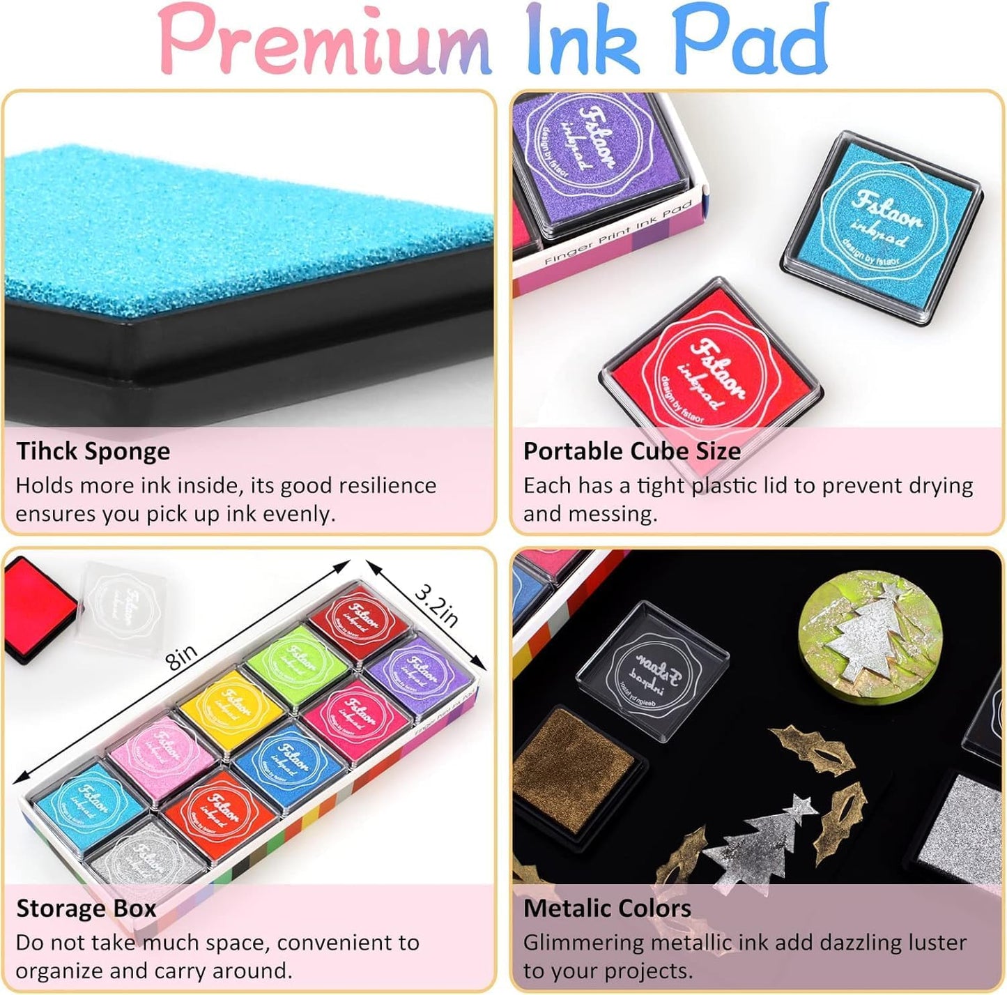 MOYBMG 20 Colors Washable Ink Pads for Kids Rubber Stamps, Fingerprint Crafts Stamp Pad for Kids, Paper, Scrapbook, Fabric, Wood (Pack of 20)