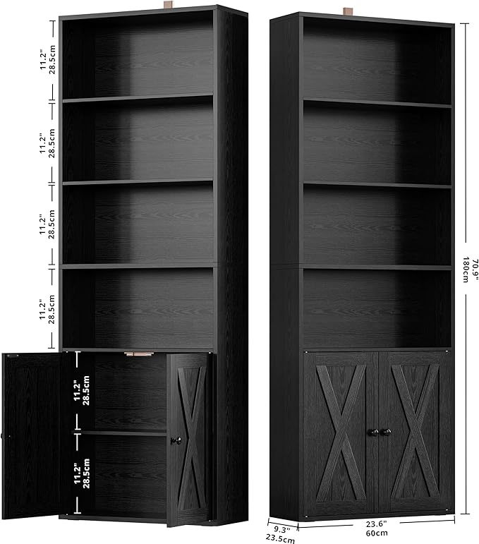 IRONCK Industrial Bookshelves and Bookcases with Doors Set of 2 Floor Standing 6 Shelf Display Storage Shelves 70 in Tall Bookcase for Home Office, Living Room