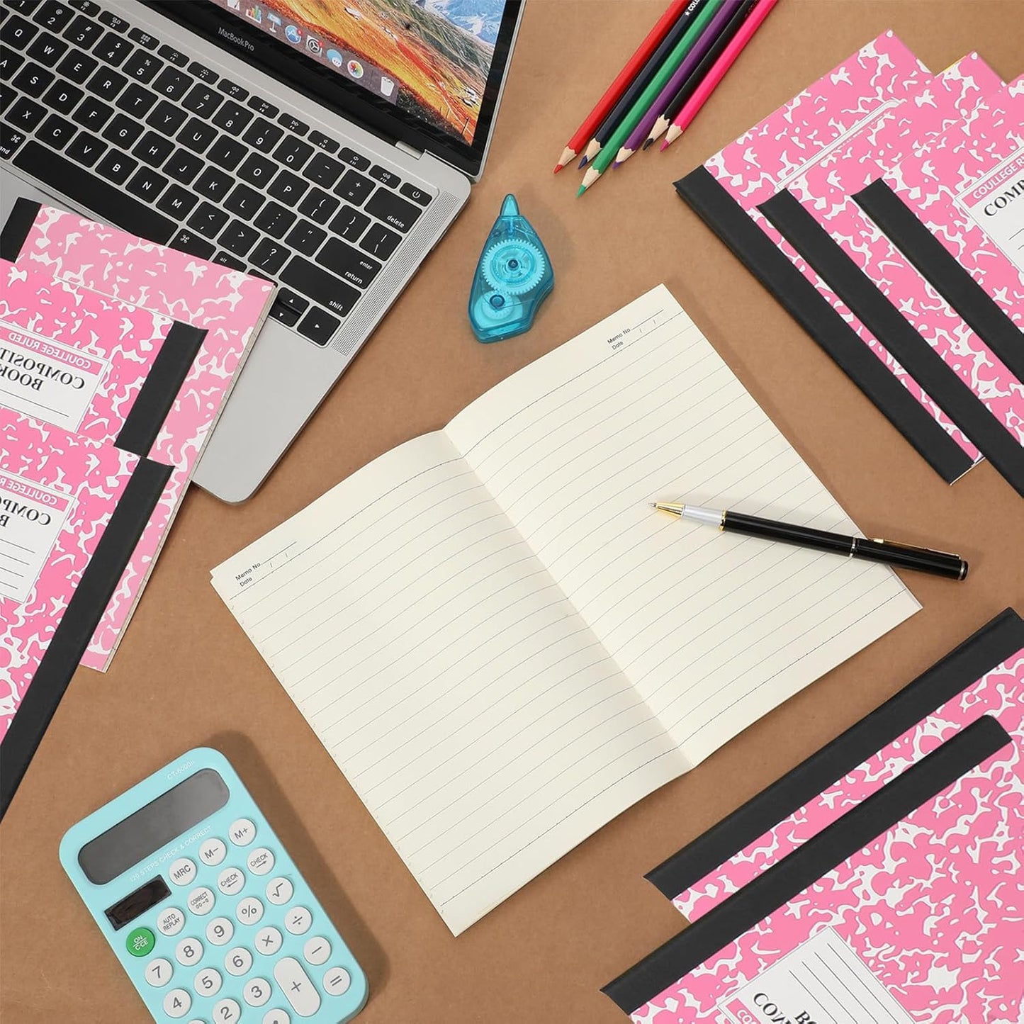 Fainne 100 Pack A5 Composition Notebooks Bulk College Ruled Composition Notebooks Marble Covers Notebook for Student Classroom Office Supplies 30 Sheet/60 Page(Pink)