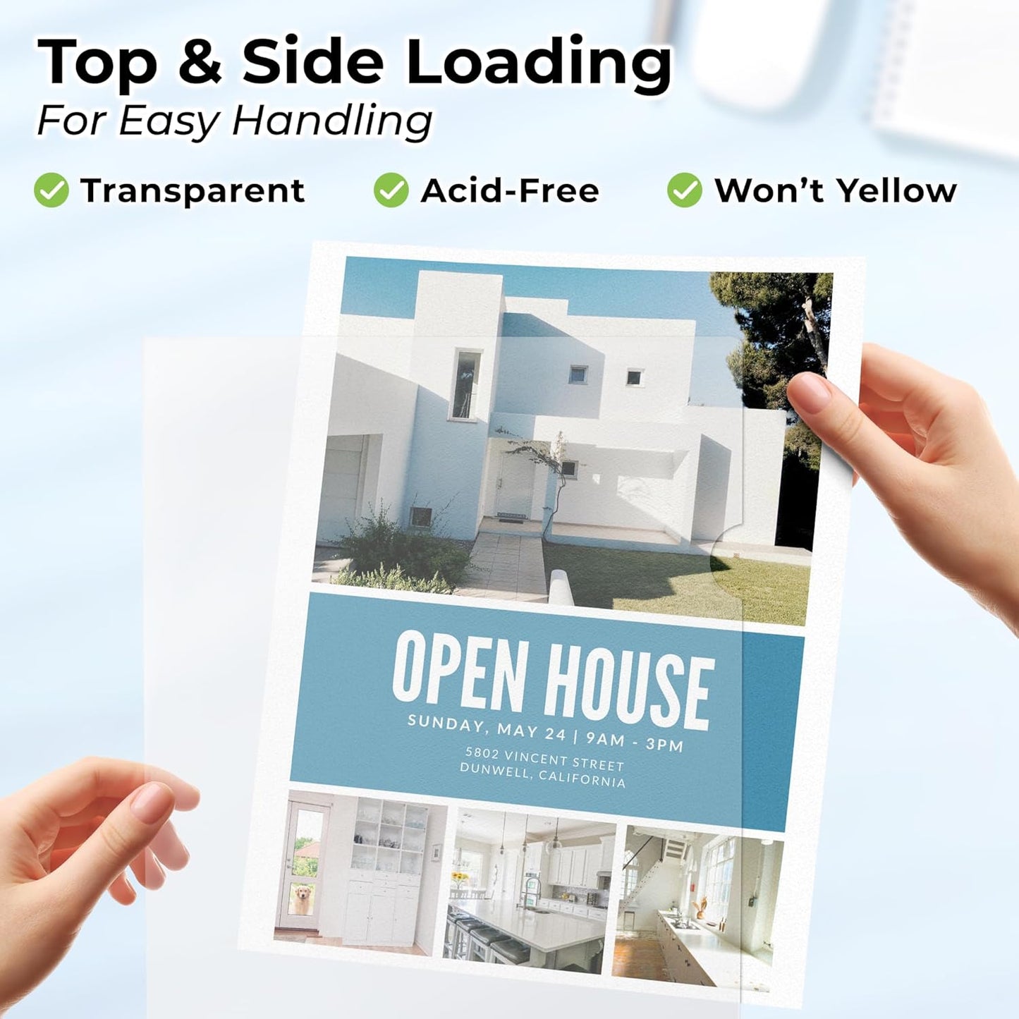 Dunwell Clear Folders for Documents, Plastic 8.5x11 File Sleeves for Document Protection, Filing, Storage, Organization (36 Pack) Transparent Folders with Pockets, Durable Letter Size Document Holder