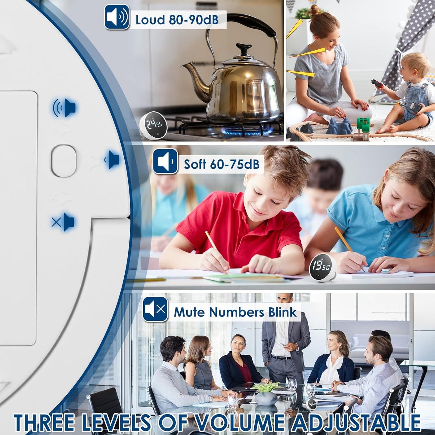 Digital Kitchen Timer Magnetic 200 Minute Countdown Count Up Battery Powered Magnetic Digital Timer Upright Desk with Hidden Stand for Cooking Baking